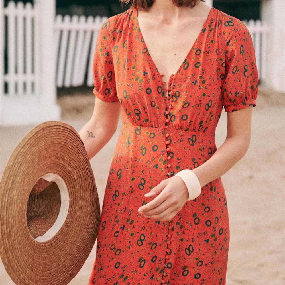 RARE Sezane Midi Floral Silk Sollie Dress - Picture 1 of 9